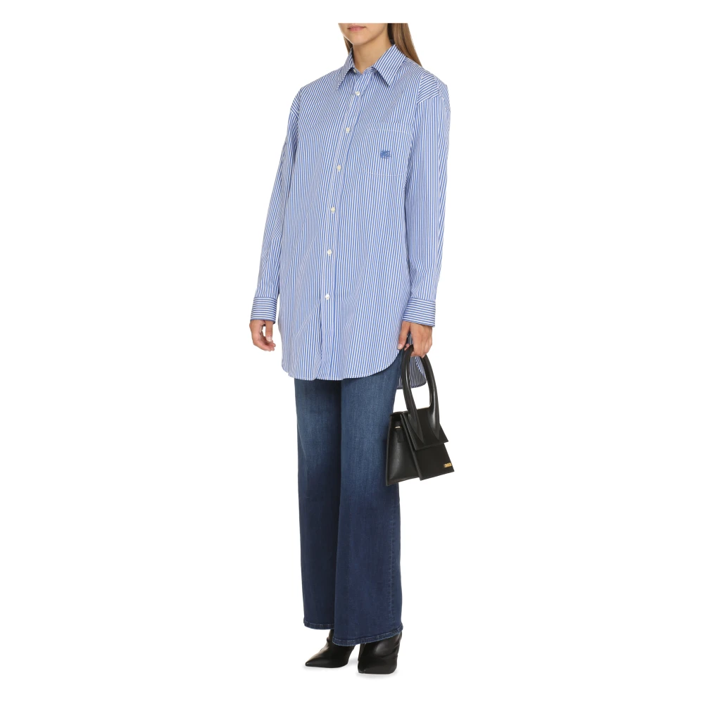 ETRO Gestreept katoenen shirt met afgeronde zoom Blue Dames