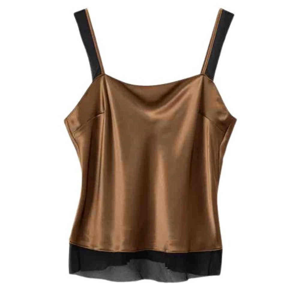 The Garment Zijden top met doorzichtige rand Brown Dames