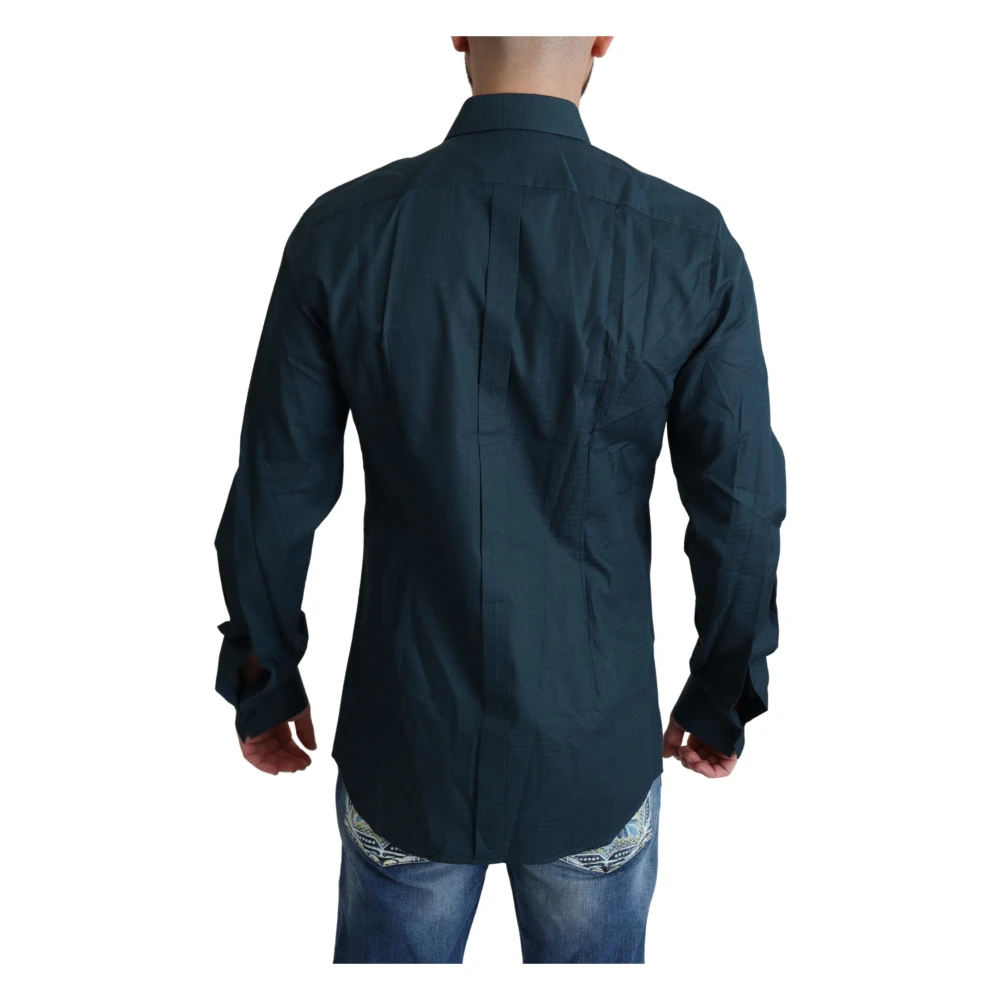 Dolce & Gabbana Blauw Ruches Smoking Shirt Gold Model Blue Heren