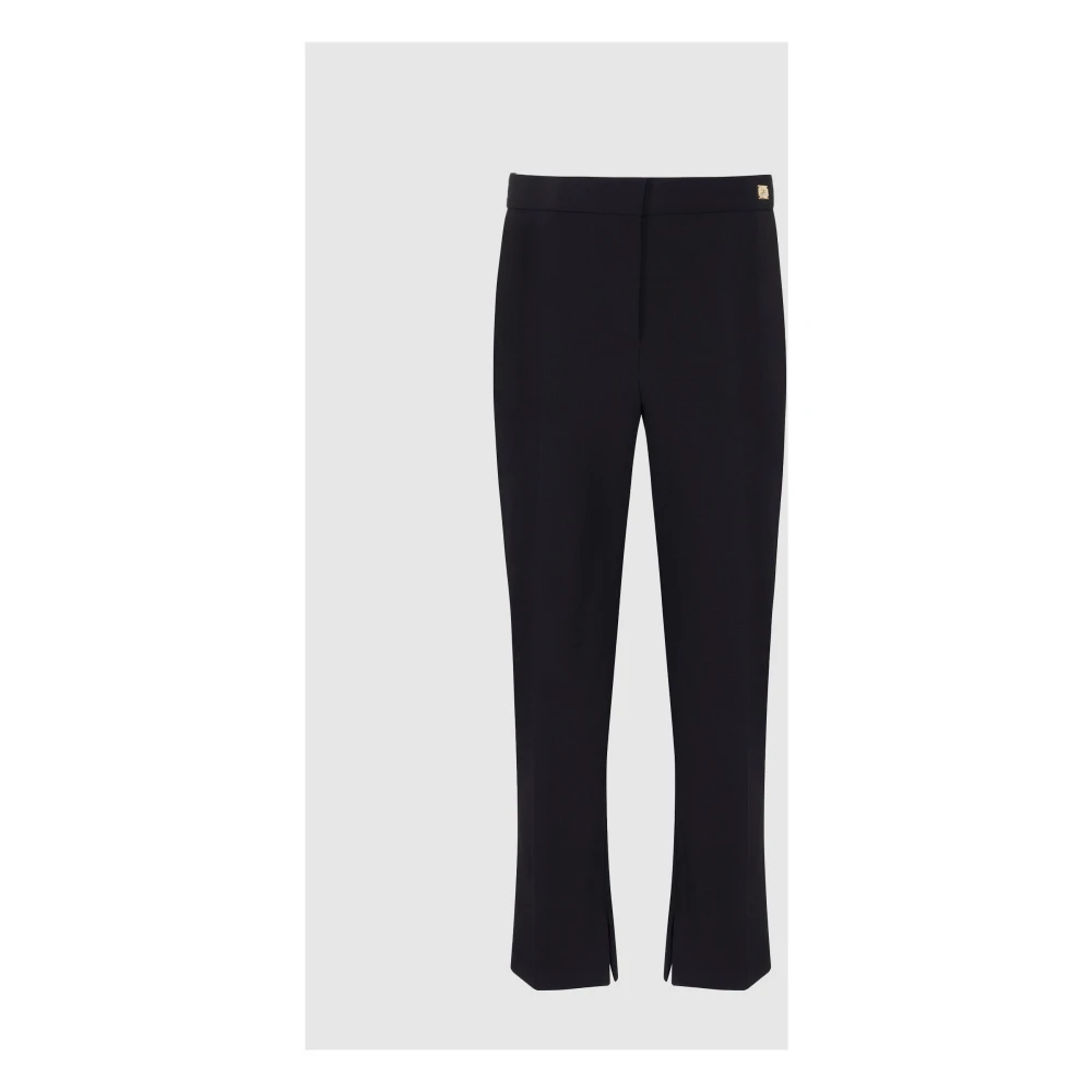 Elisabetta Franchi Zwarte Rechte Crepe Broek met Gouden Logo Black Dames