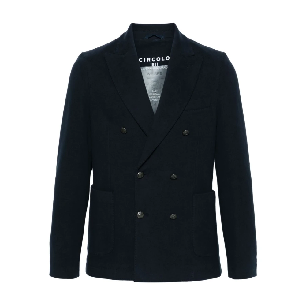 Circolo 1901 Blauw Dubbel-Borst Jas met Peak Revers Black Heren