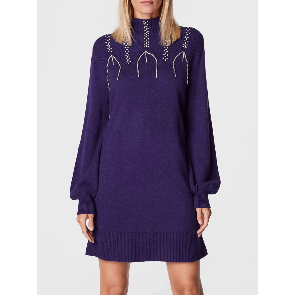 Actitude Korte jurk van wolmix met pofmouwen en juweelborduursel Purple Dames