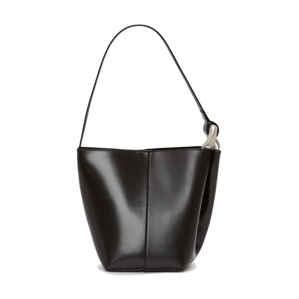 JW Anderson Zwarte Bucket Bag Gehamerd Leer Zilver Black Dames