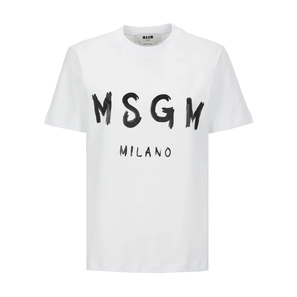 Msgm Women's White Cotton T-Shirt With Contrasting Print - T-Shirts - Xs - Tops