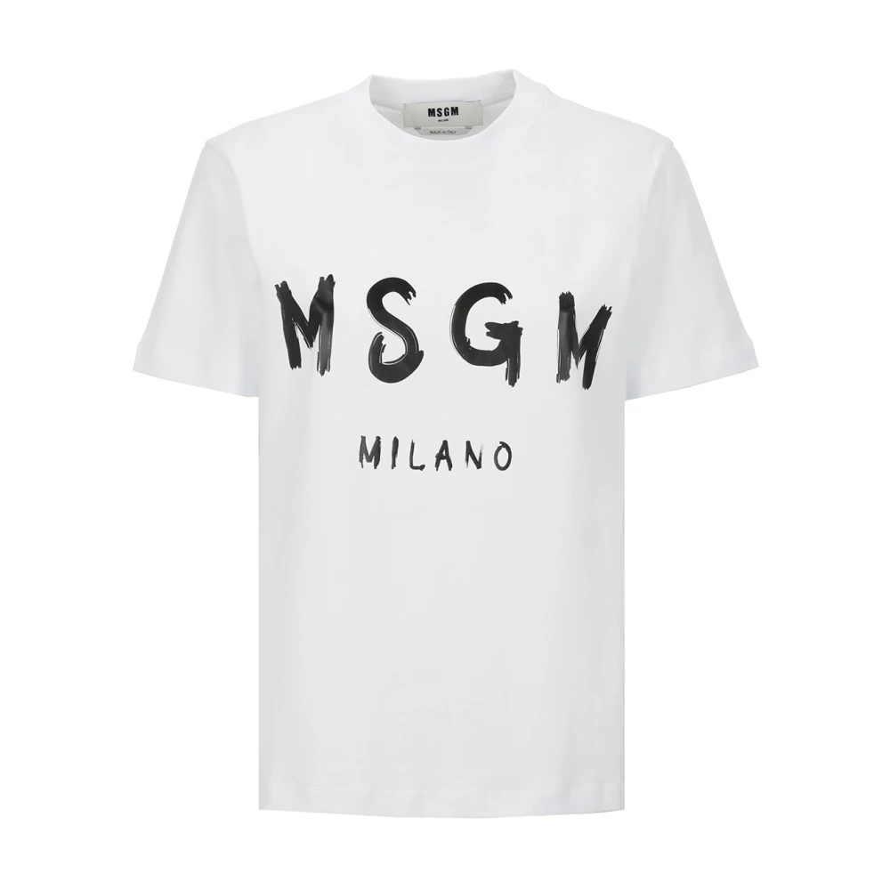 Msgm Wit Katoenen T-shirt met Contrasterende Print White Dames