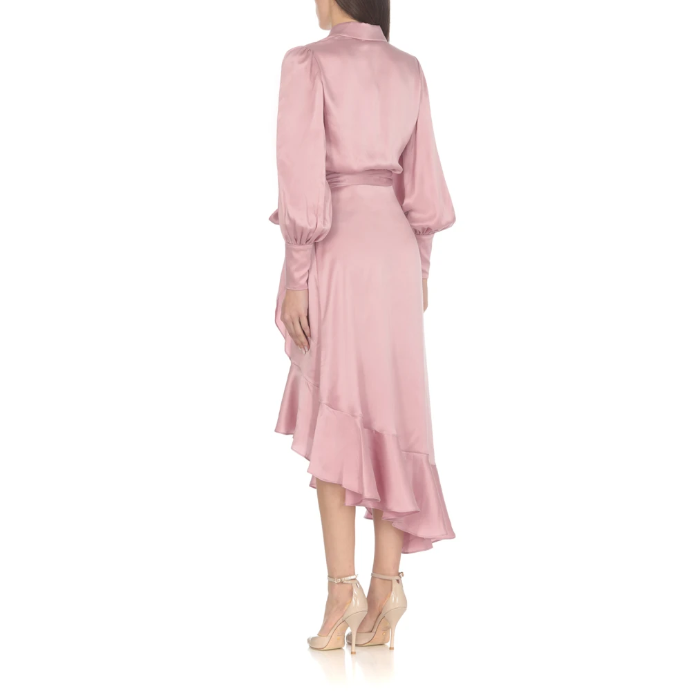 Zimmermann Roze Zijden Jurk met V-hals Pink Dames