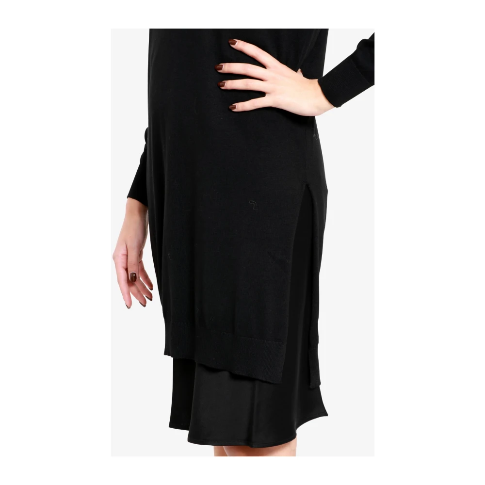 Semicouture Zwart Wol V-Hals Jurk Italië Black Dames