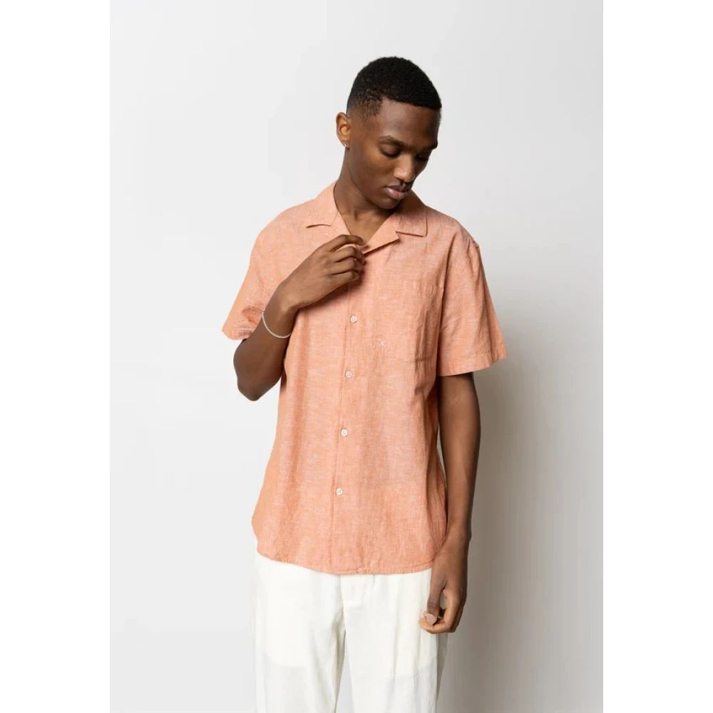 Clean Cut Bowling Shirt in Katoen Linnen Mix Orange Heren