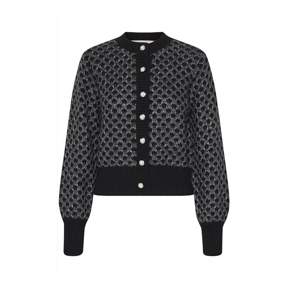 Karen By Simonsen Women's Black Meteorite Cardigan With Ribbed Details - Cardigans - 2XL - Knitwear