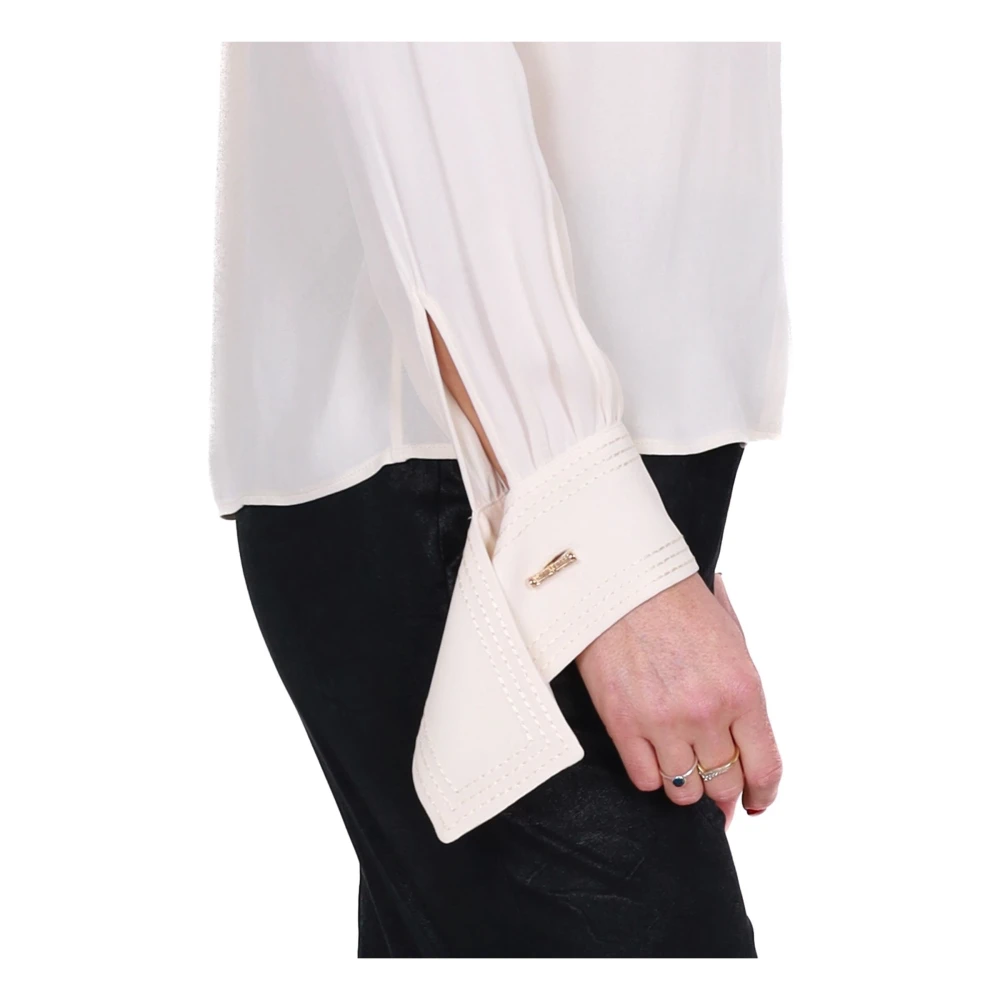 Elisabetta Franchi Georgette Viscose Shirt met Manchetknopen Beige Dames