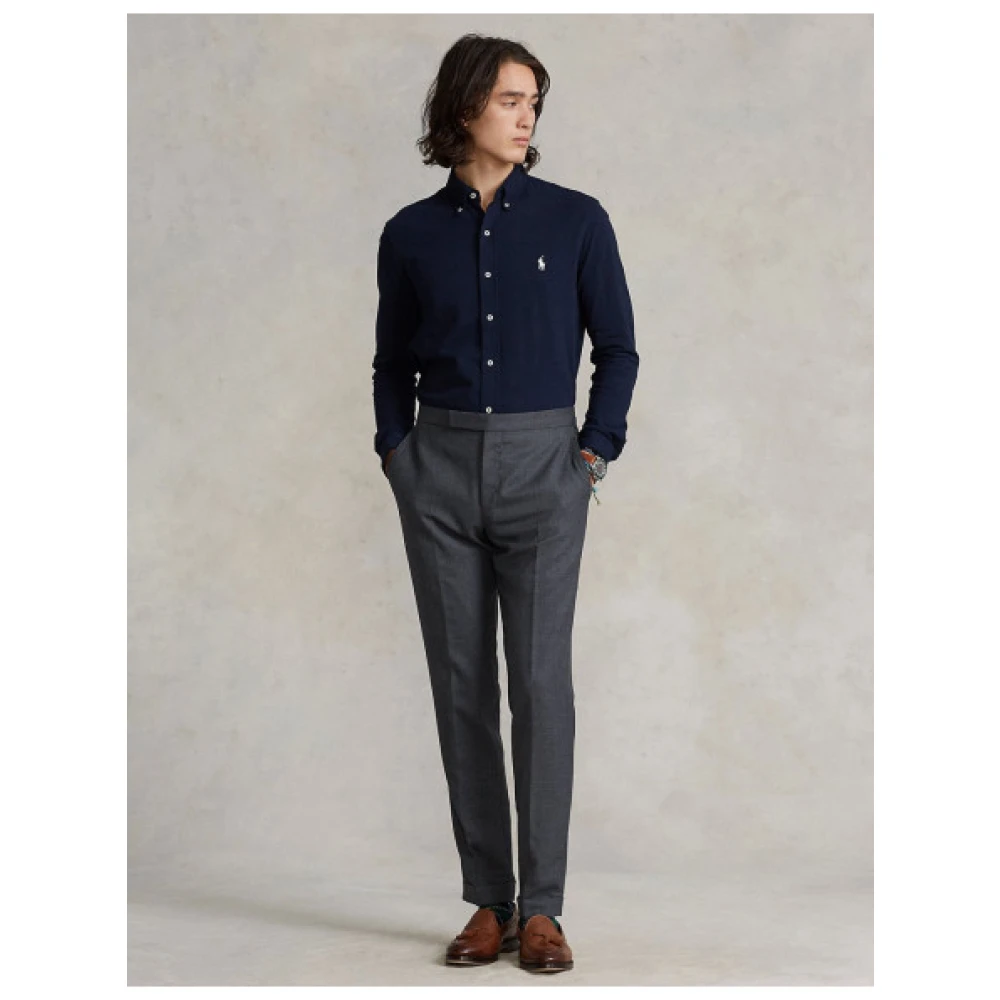Polo Ralph Lauren Fijne Piqué Katoenen Overhemd Blue Heren