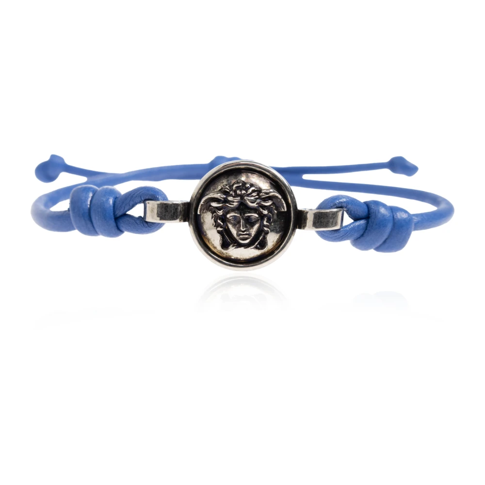 Versace Unisex Blauw Accessoires One Size, Leer, Medusa Leren Armband