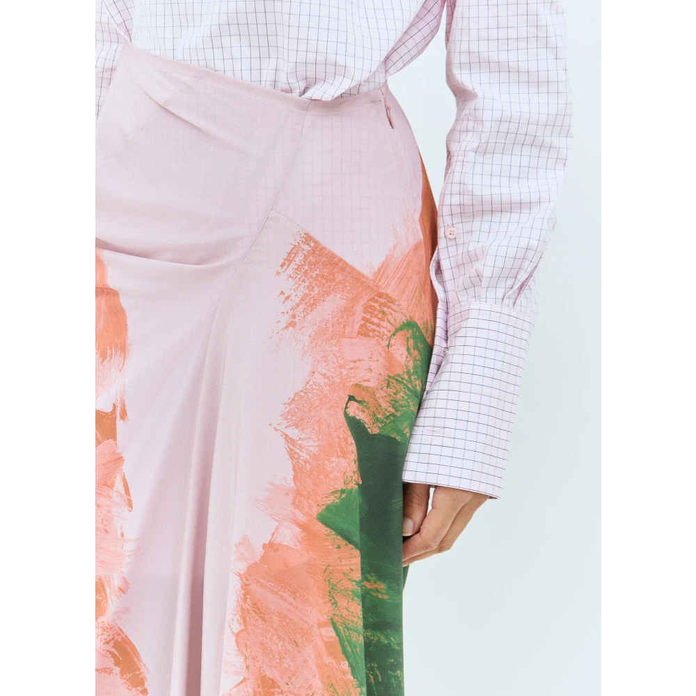 Dries Van Noten Zijden Georgette Gedrapeerde Rok Grafische Print Multicolor Dames