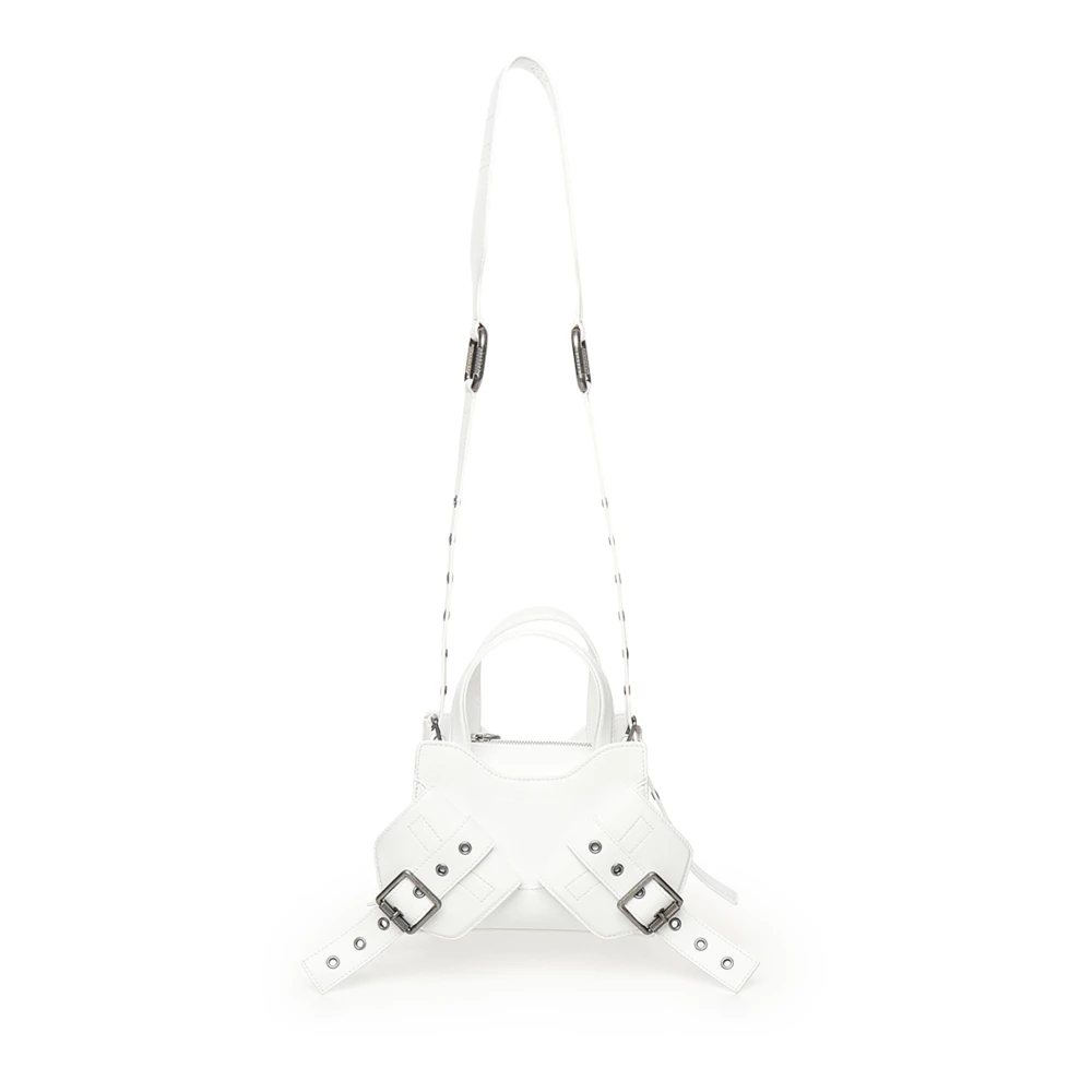 Biasia Witte leren schoudertas met schuine zakken White Dames