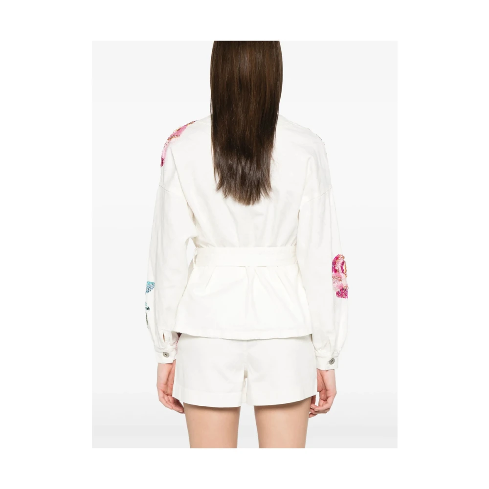 Patbo Wit knoopsluiting bovenkleding met riem White Dames