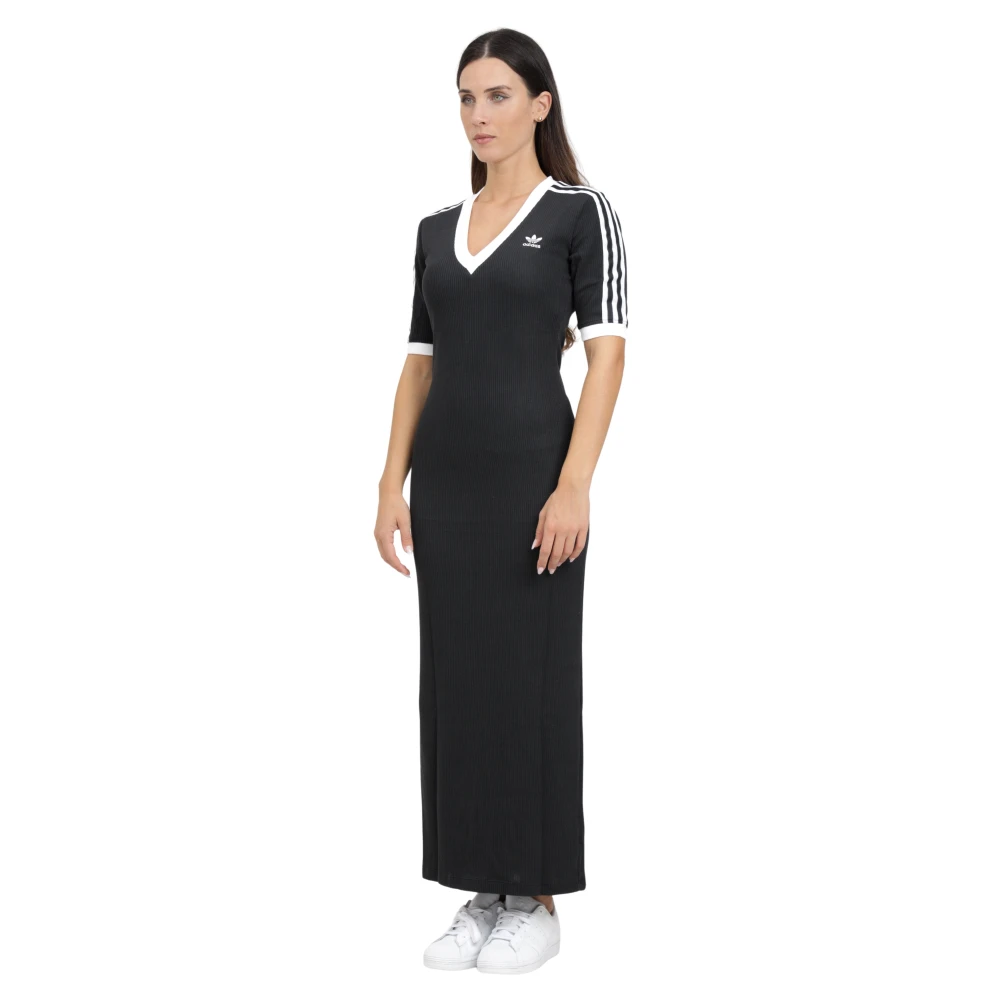 adidas Originals Zwarte Gebreide V-Hals Maxi Jurk Vrouwen Black Dames