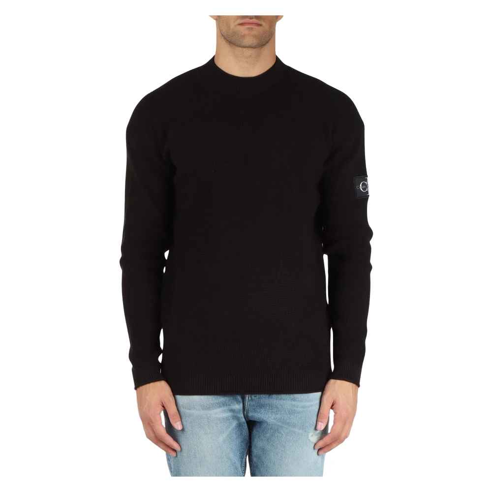 Calvin Klein Jeans Katoenen Crewneck Sweater met Logo Patch Black Heren