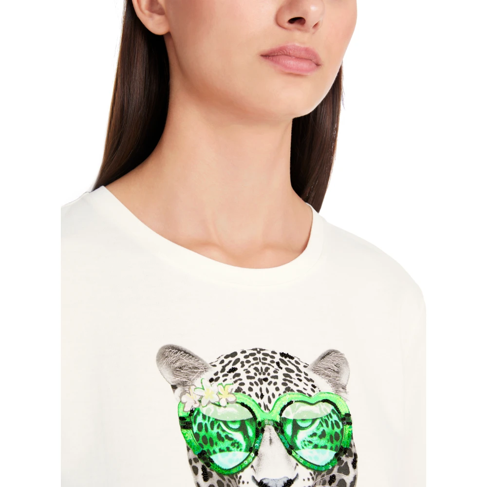 Marc Cain Luipaardprint Katoenen T-Shirt White Dames