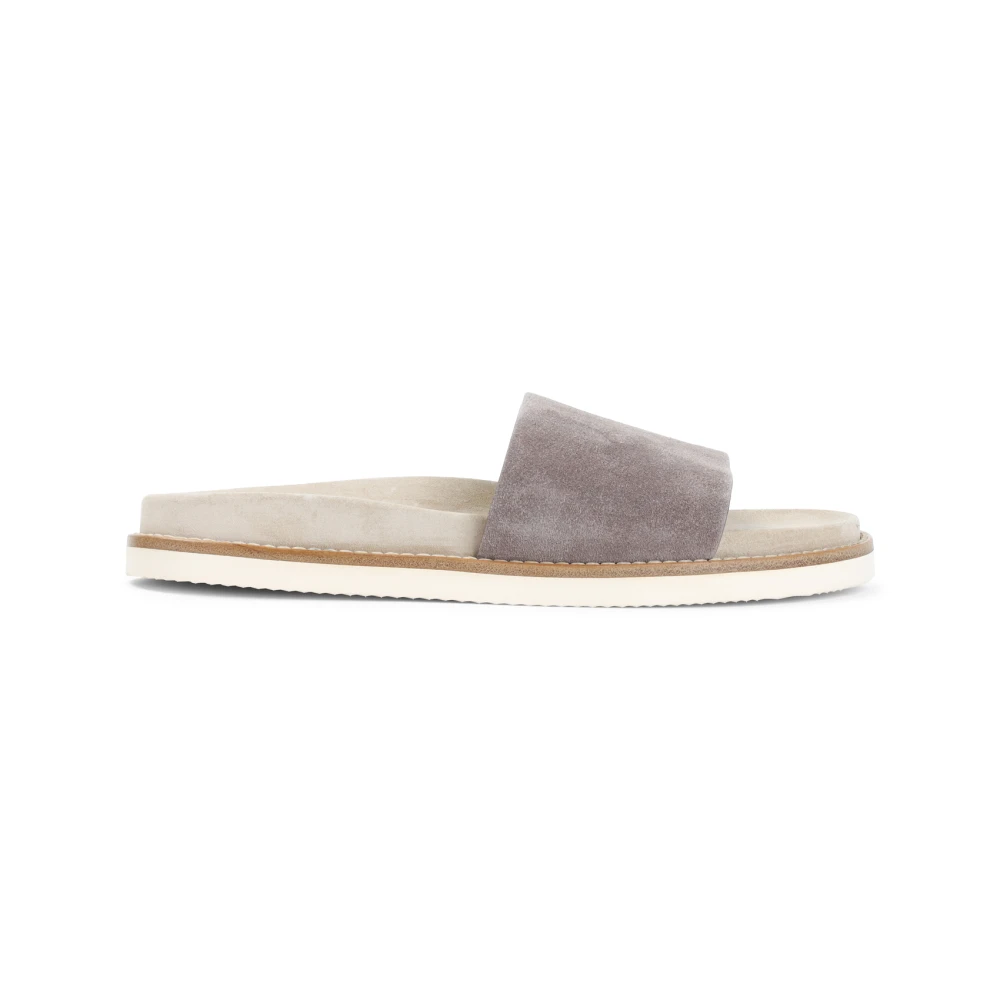 Brunello Cucinelli Kamel Läder Sandaler Gray, Herr