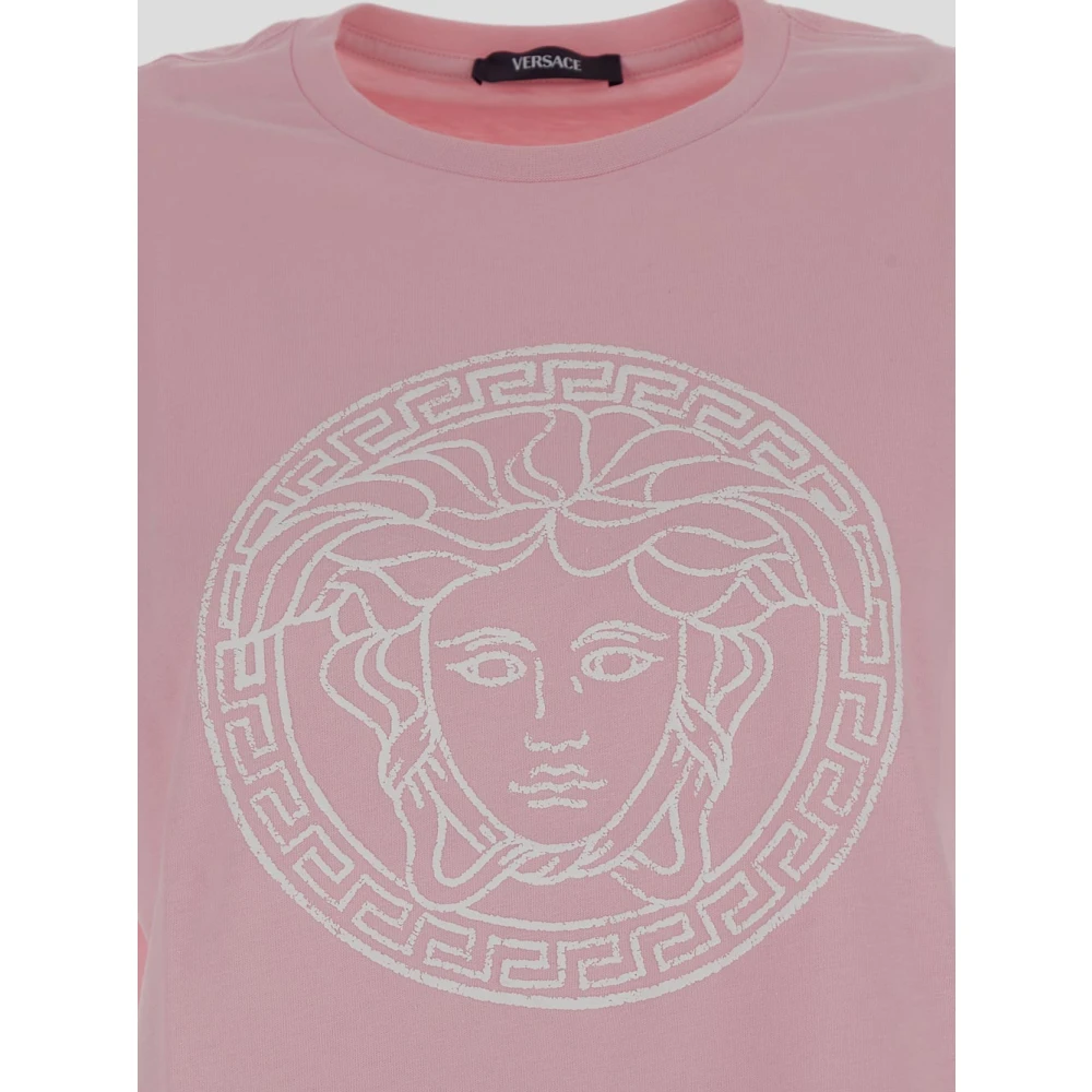 Versace Katoenen T-shirt met korte mouwen Pink Dames