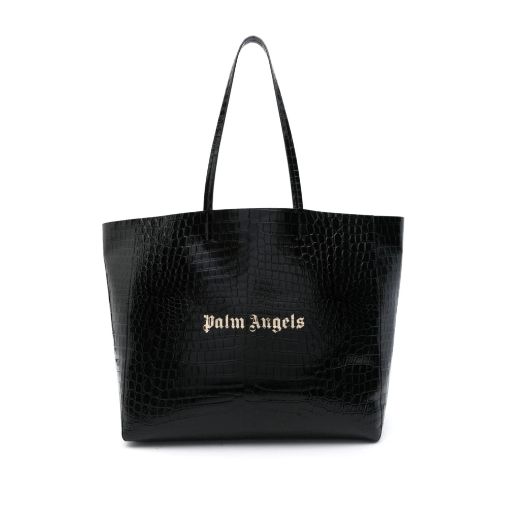 Palm Angels Zwarte en Gouden Logo Winkel Tas Black Dames