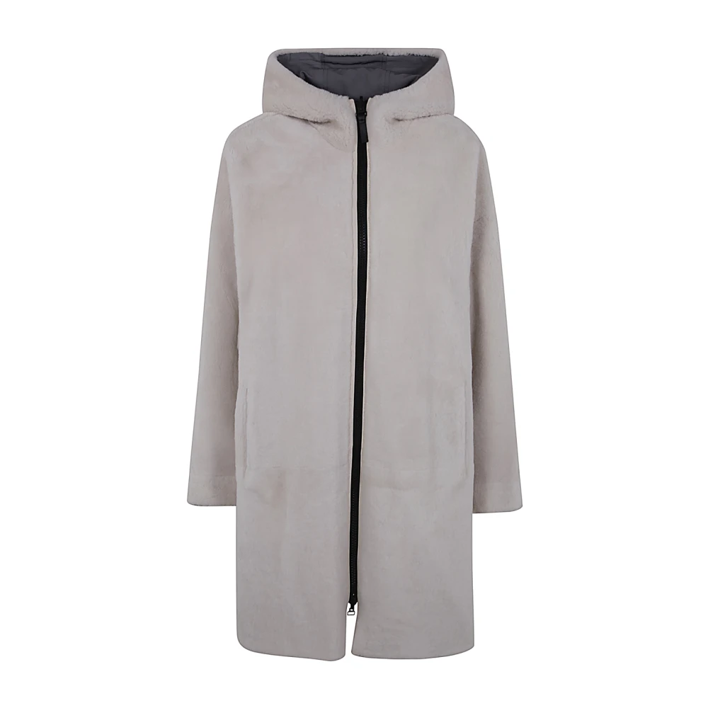 Yves Salomon Omkeerbare Parka in Houtskool Ivoor Gray Dames