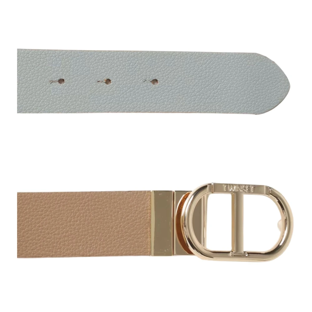 Twinset Omkeerbare Lage Taille Leren Riem Beige Dames
