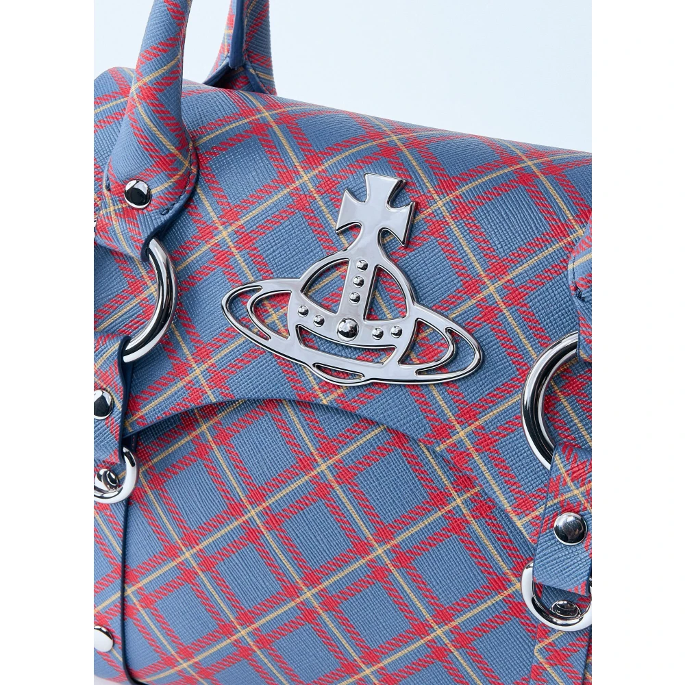 Vivienne Westwood Tartan Mini Handtas met Logo Plaque Blue Dames