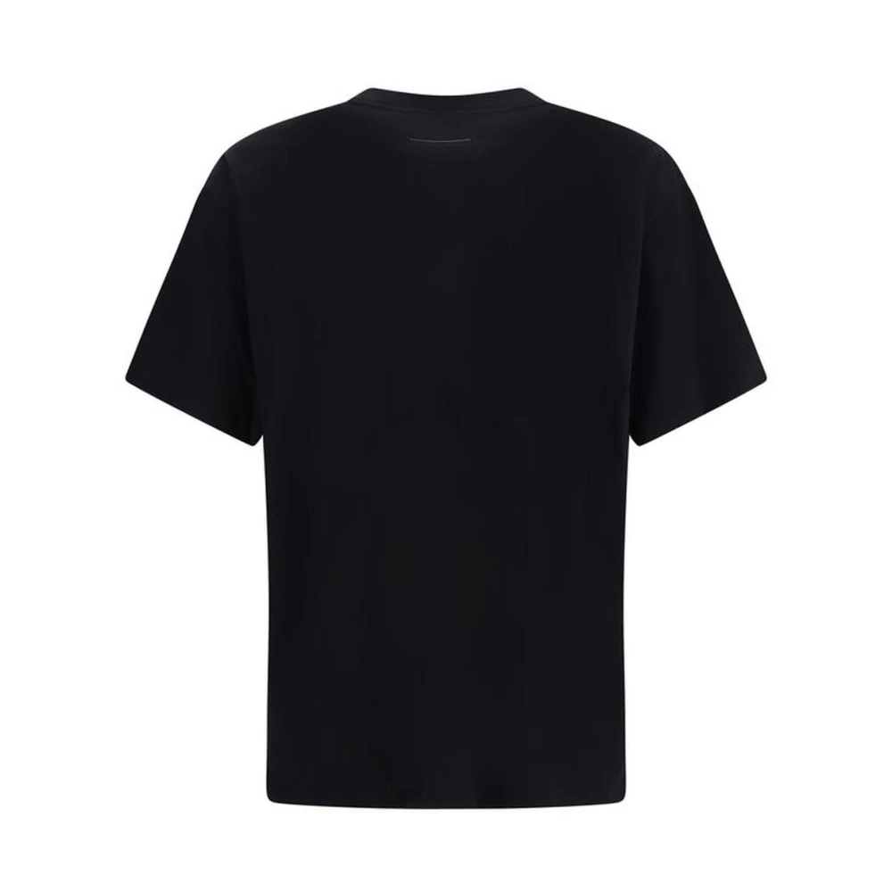MM6 Maison Margiela Maxi Print Katoenen T-shirt met Geribbelde Ronde Hals Black Heren