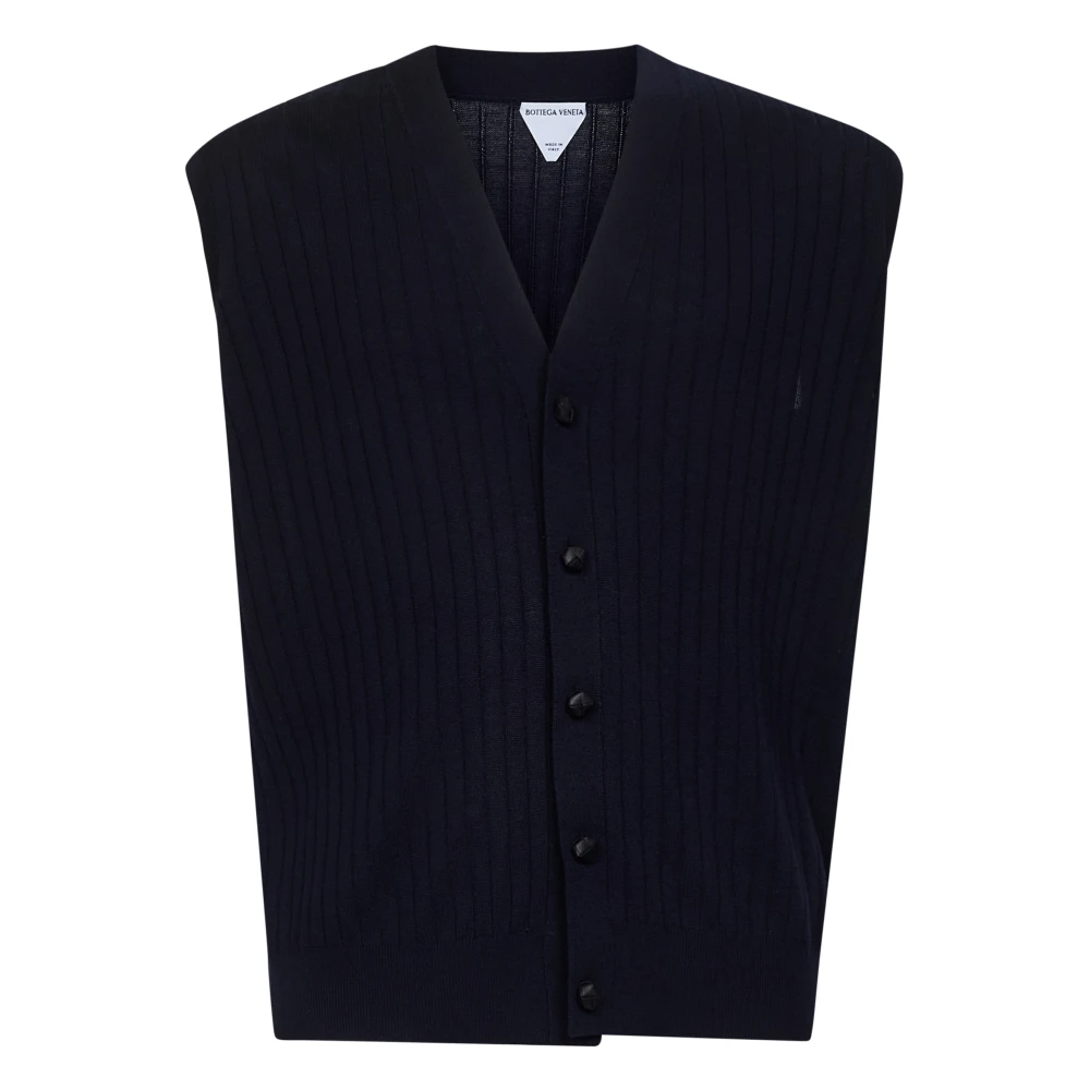 Bottega Veneta Men's Blue Waistcoats,, Sleeveless Wool Jumper Small