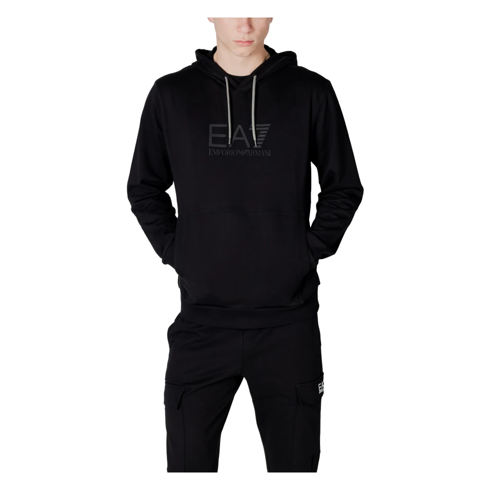 Emporio Armani EA7 Heren Katoenen Capshirt Sweatshirt Lente Zomer Black Heren