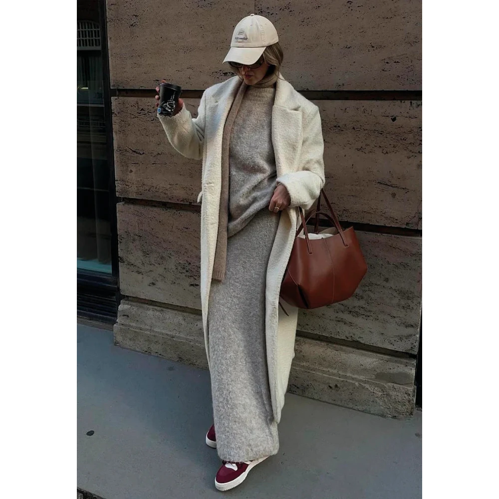 Norr A-Lijn Gebreide Maxi Rok Beige Dames