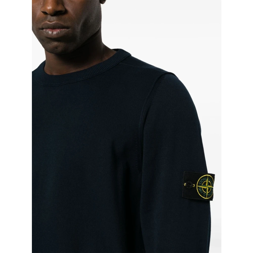 Stone Island Blauwe Fijngebreide Trui met Naaddetails Blue Heren