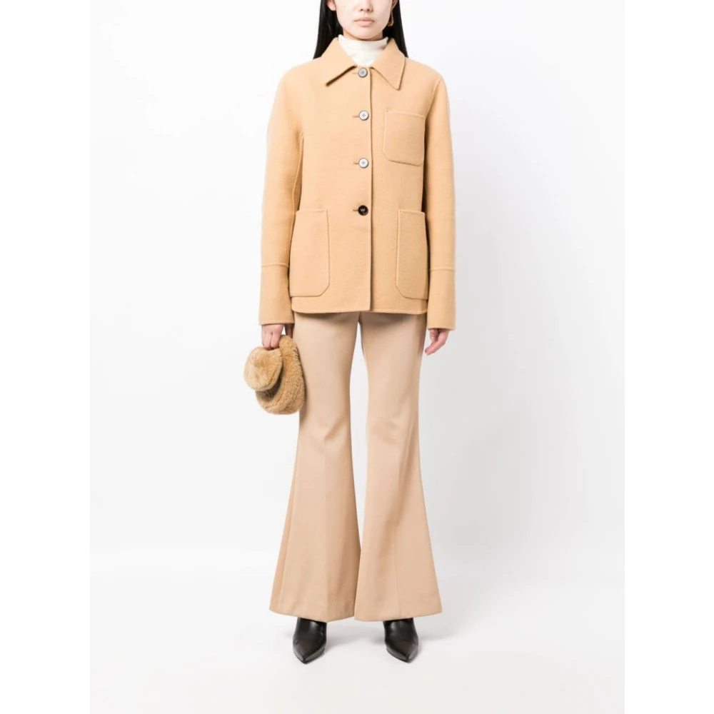 Jil Sander Beige Wollen Jas met Knoopsluiting Beige Dames