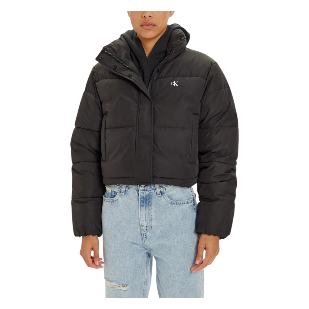 Calvin Klein Jeans Zwarte Turtleneck Zip-Up Jas met Zakken Black Dames