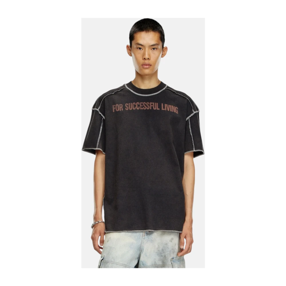 Diesel Oversized T-shirt met binnenstebuiten effect Black Heren