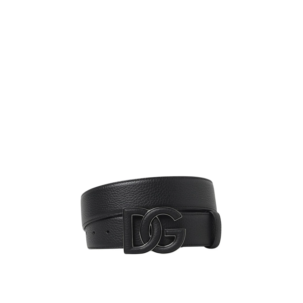 Dolce & Gabbana Men's Black Belts,, Leather Belt With Dg Buckle Medium