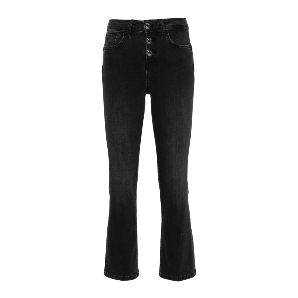 Liu Jo Zwarte Uitlopende Katoenen Cropped Jeans Black Dames