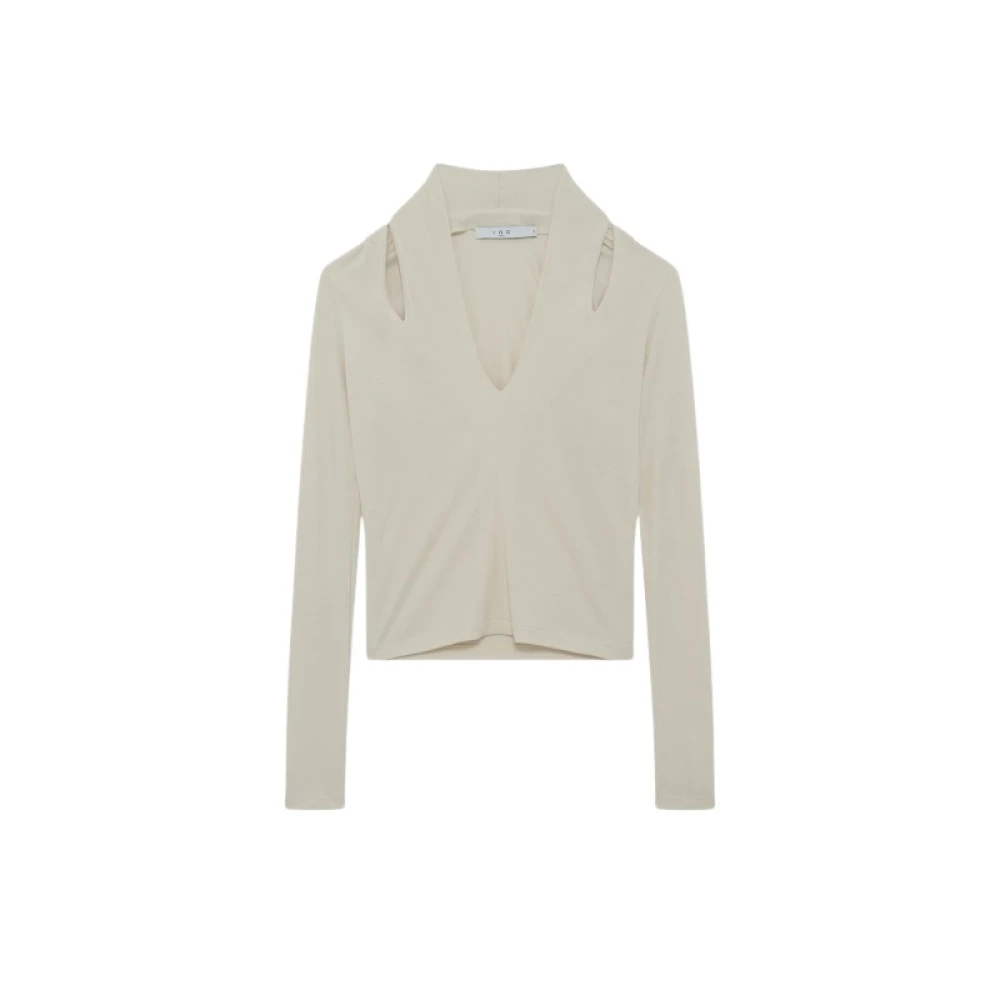 IRO Viscose V-hals T-shirt met schouderopeningen Beige Dames