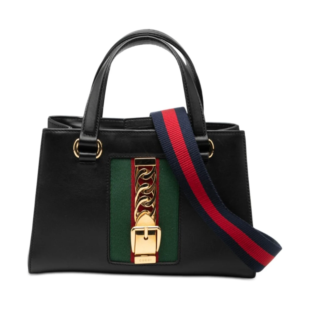 Gucci Vintage Women's Black Pre-Owned Structured Top Handle Bag