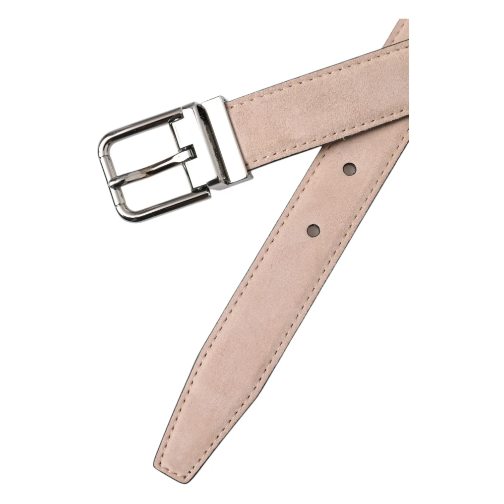 Dolce & Gabbana Beige Suède Leren Zilveren Gesp Riem Mannen Beige Unisex