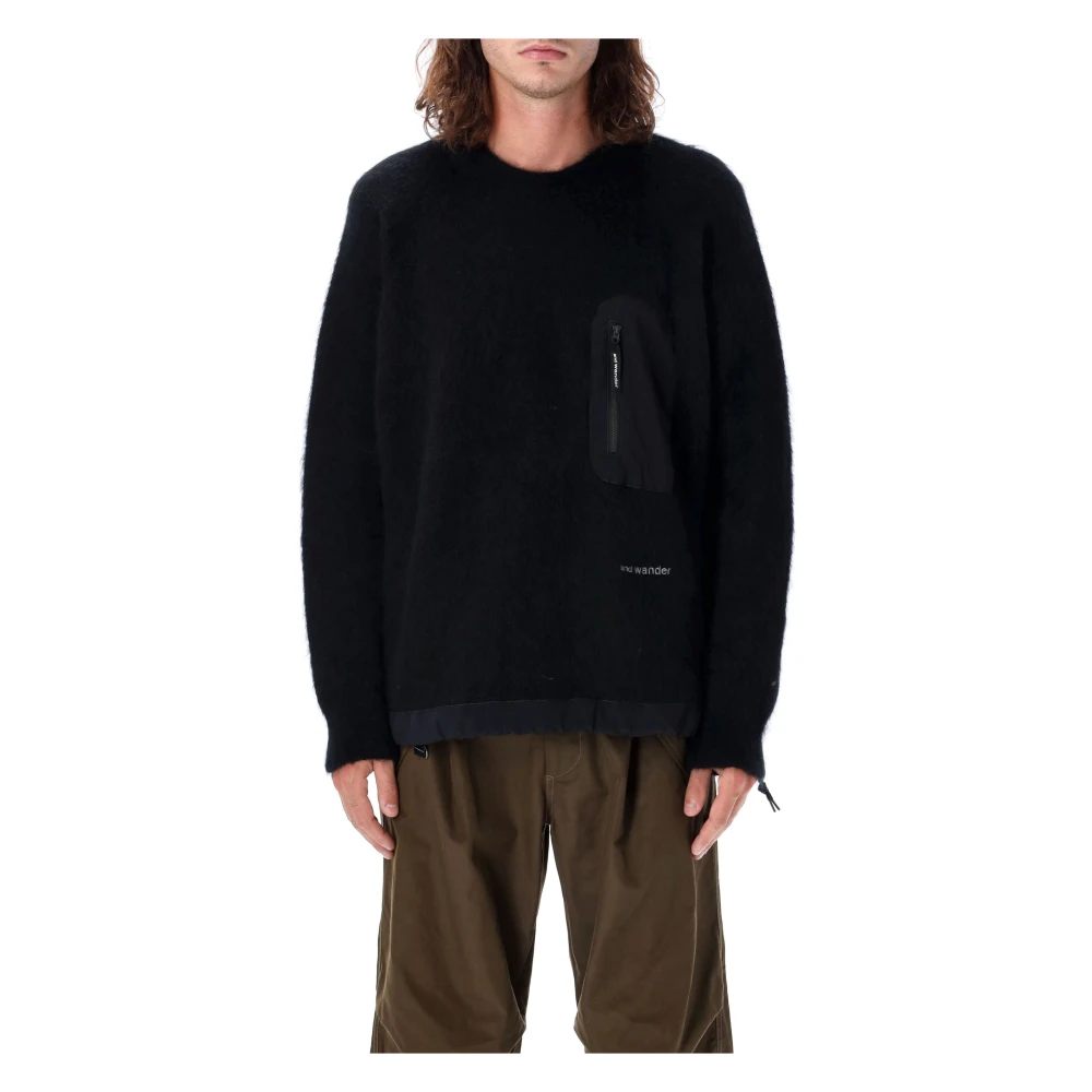 And Wander Zwarte Gebreide Trui Sweater Aw24 Black Heren