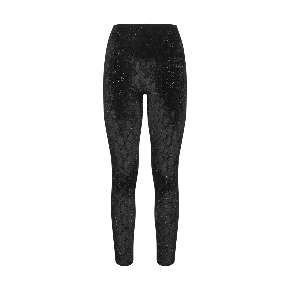 Gucci Women's Black Gg Crystal Embroidered Leggings