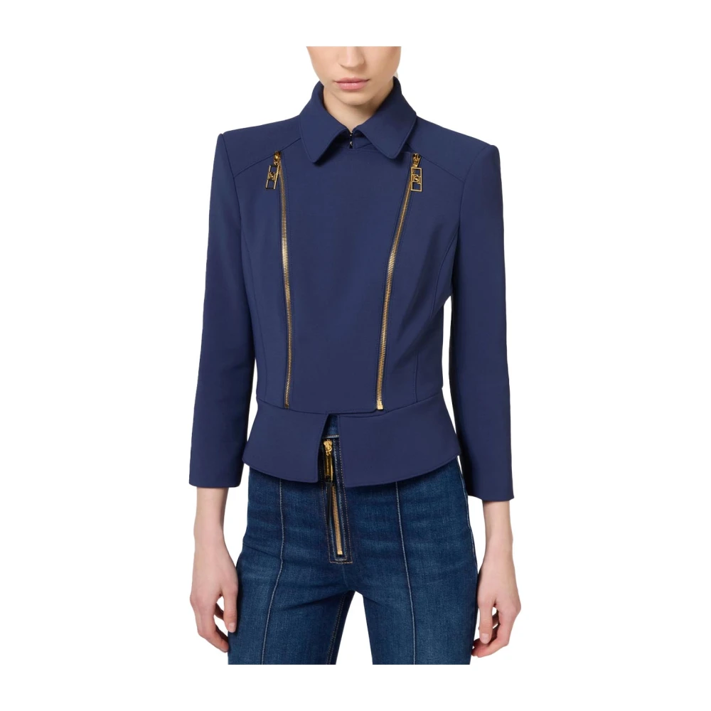 Elisabetta Franchi Stretch dubbele crêpe blazer jas Blue Dames