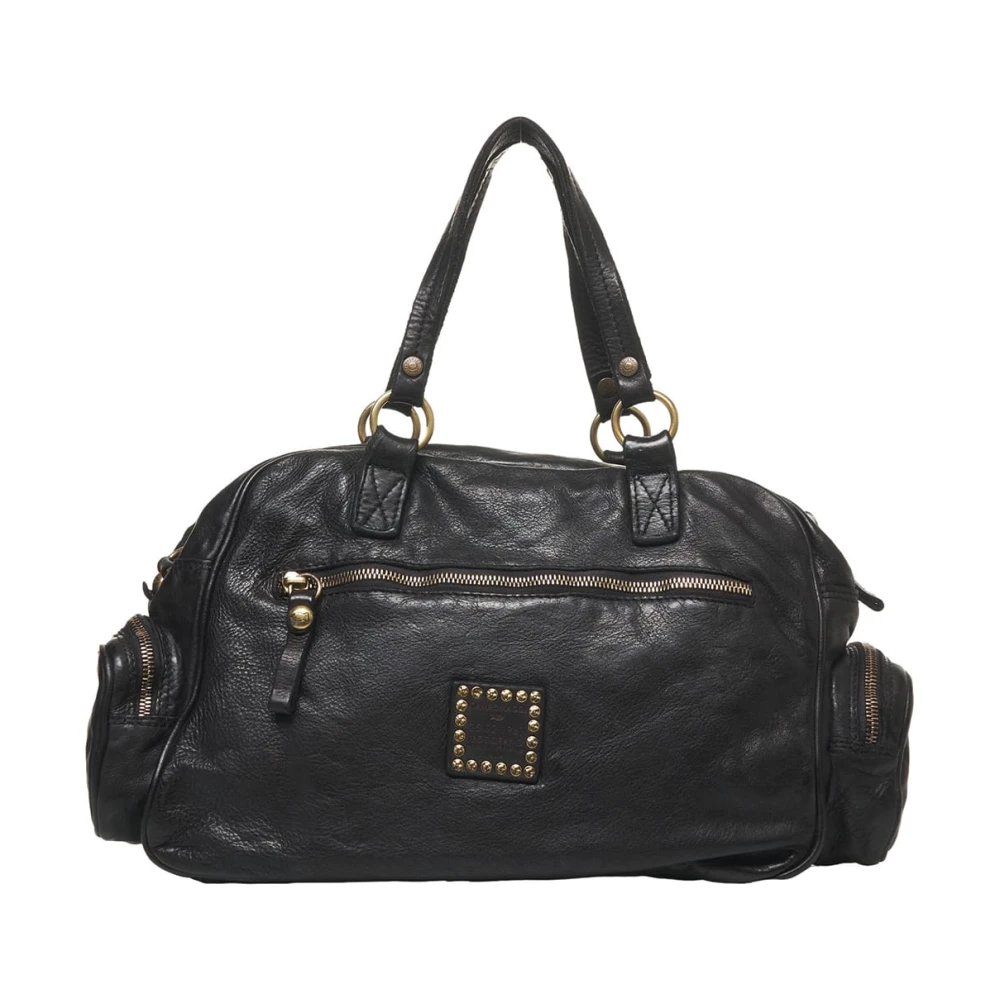Campomaggi Zwarte Leren Duffeltas Black Dames