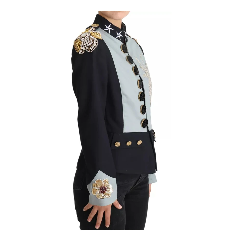 Dolce & Gabbana Kristalversierde Katoenen Jas Blue Dames