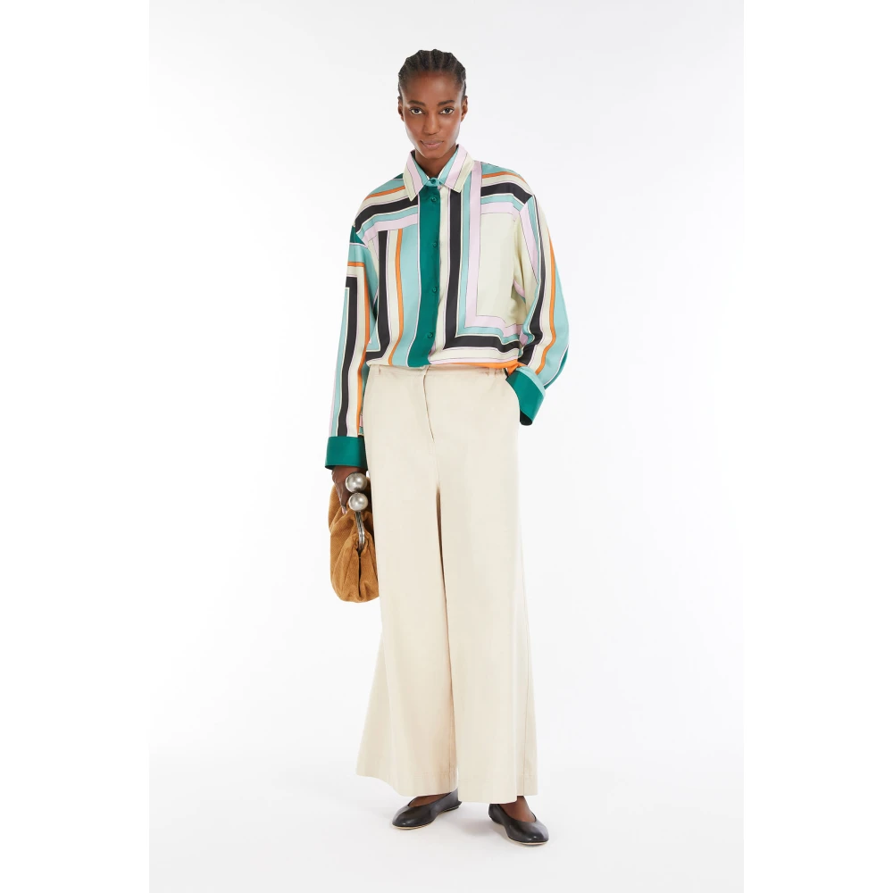 Max Mara Weekend Groene Zijden Twill Bedrukte Overhemd Multicolor Dames