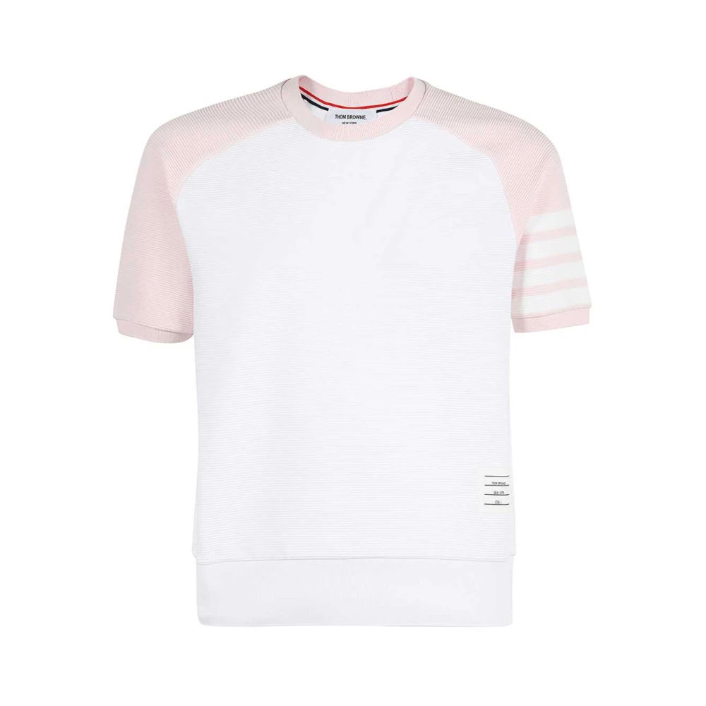 Thom Browne Gestreepte Katoenen Sweatshirt Korte Mouwen White Heren