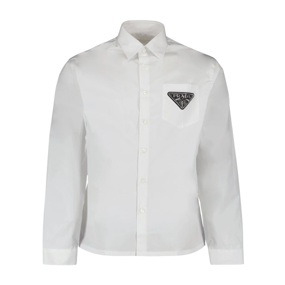 Prada Logo Triangle Klassiek Overhemd White Heren