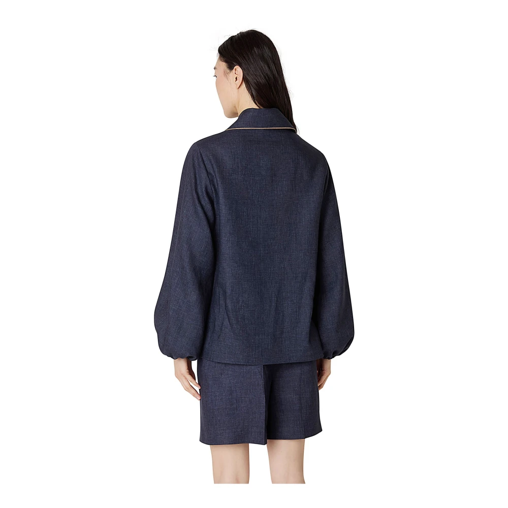 Eleventy Linnen Shirt met Piping Blue Dames